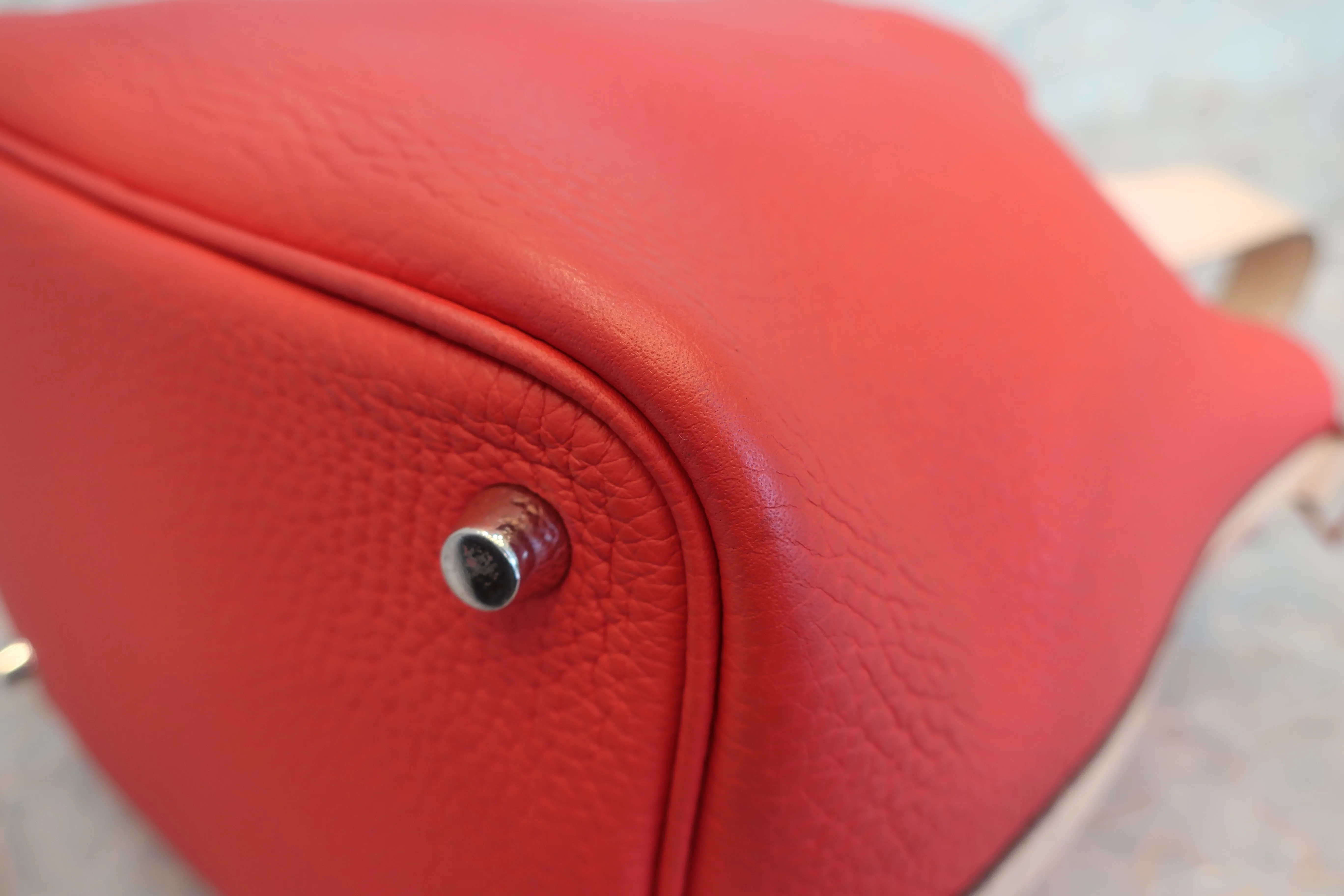 HERMES／エルメス ピコタンロックタッチＰＭ トリヨンクレマンス/ヴォースイフト ルージュトマト/ローズエグランタイン X刻印 ハンドバッグ 600110048