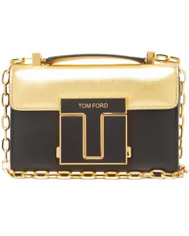 Laminated Calf Shoulder Bag in Black and Gold