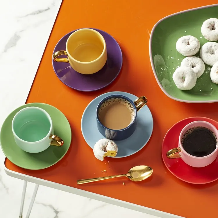 Make It Pop Eight-Piece Cup & Saucer Set - Pink/Blue/Yellow/Green