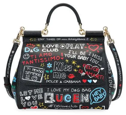 Medium Sicily Graffiti Print Leather Satchel