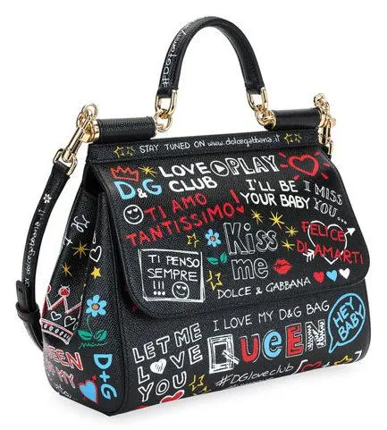 Medium Sicily Graffiti Print Leather Satchel