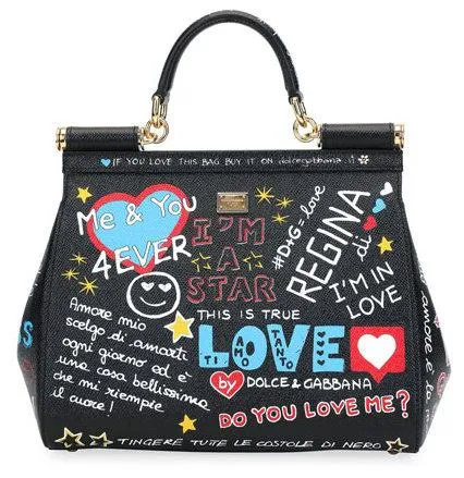 Medium Sicily Graffiti Print Leather Satchel