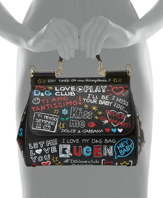Medium Sicily Graffiti Print Leather Satchel