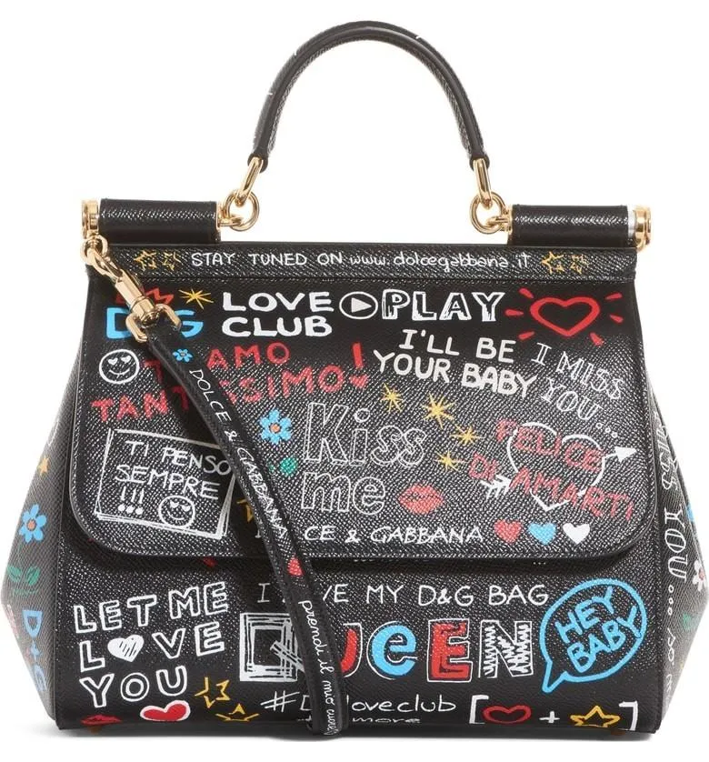 Medium Sicily Graffiti Print Leather Satchel