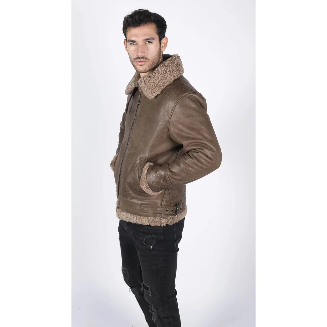 Men's Sheepskin Leather B3 Flying Aviator Brown Teddy Sheep Fur