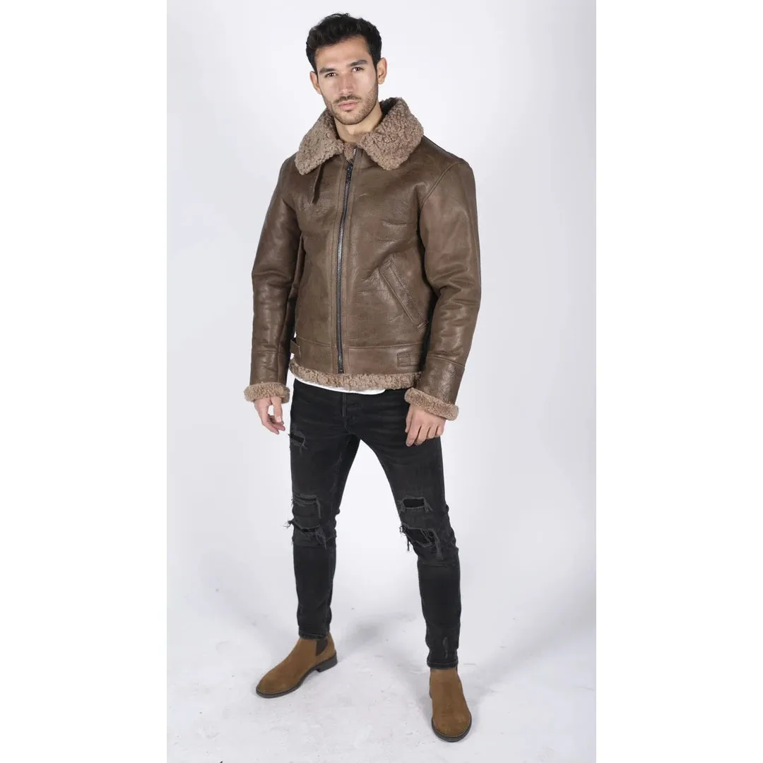 Men's Sheepskin Leather B3 Flying Aviator Brown Teddy Sheep Fur