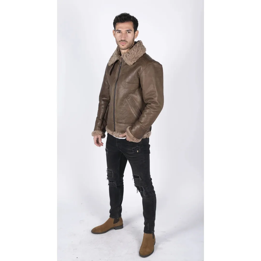 Men's Sheepskin Leather B3 Flying Aviator Brown Teddy Sheep Fur