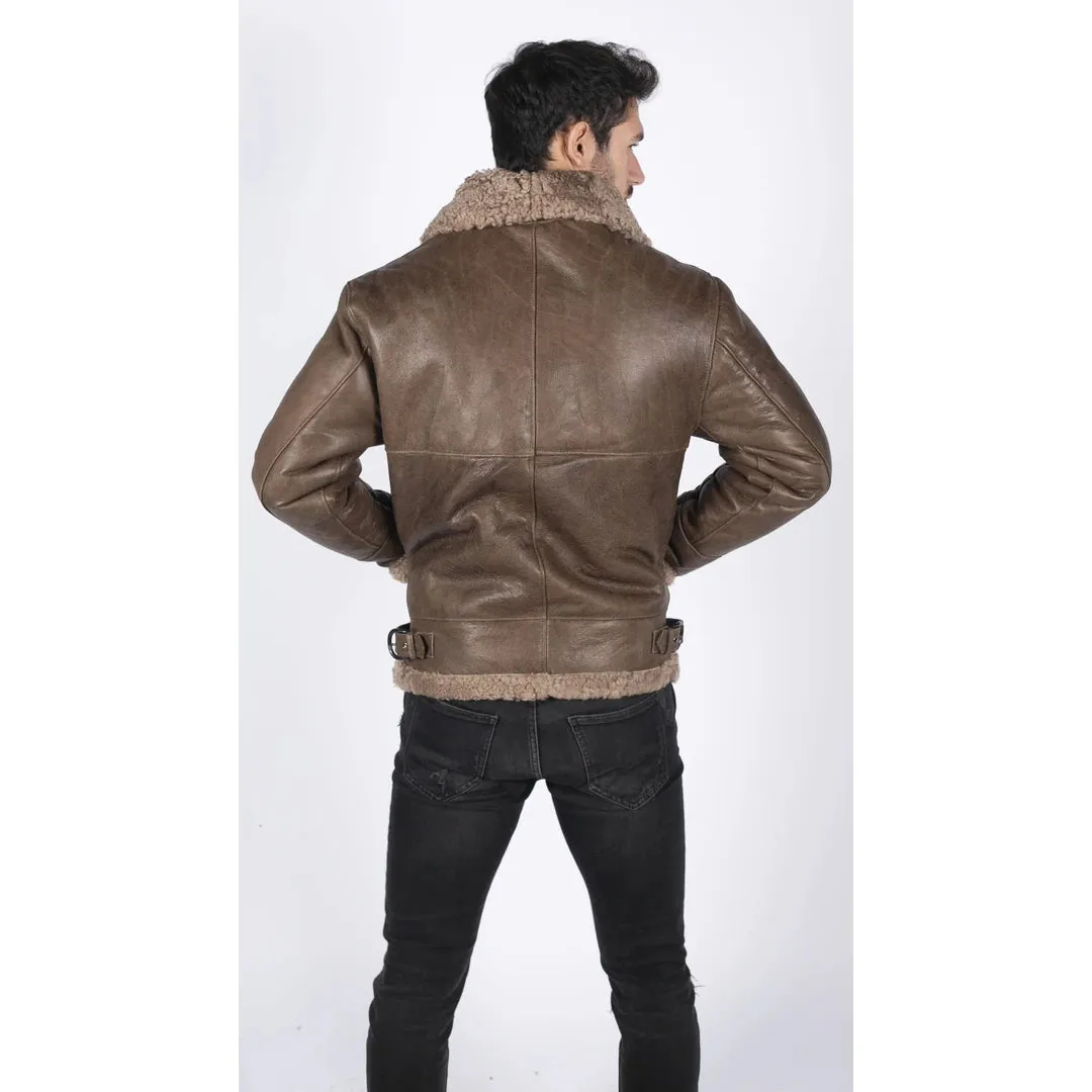 Men's Sheepskin Leather B3 Flying Aviator Brown Teddy Sheep Fur