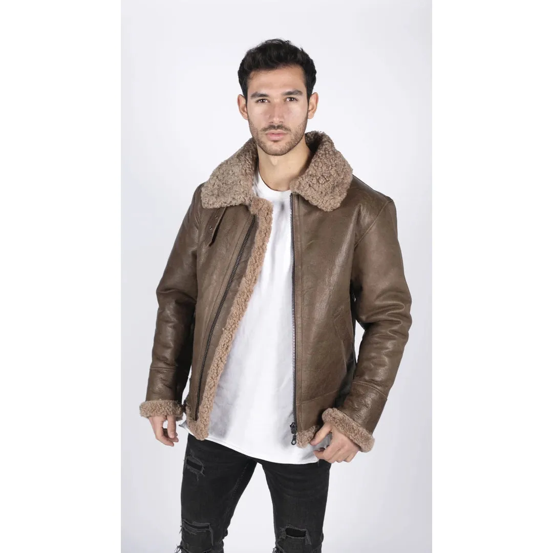 Men's Sheepskin Leather B3 Flying Aviator Brown Teddy Sheep Fur
