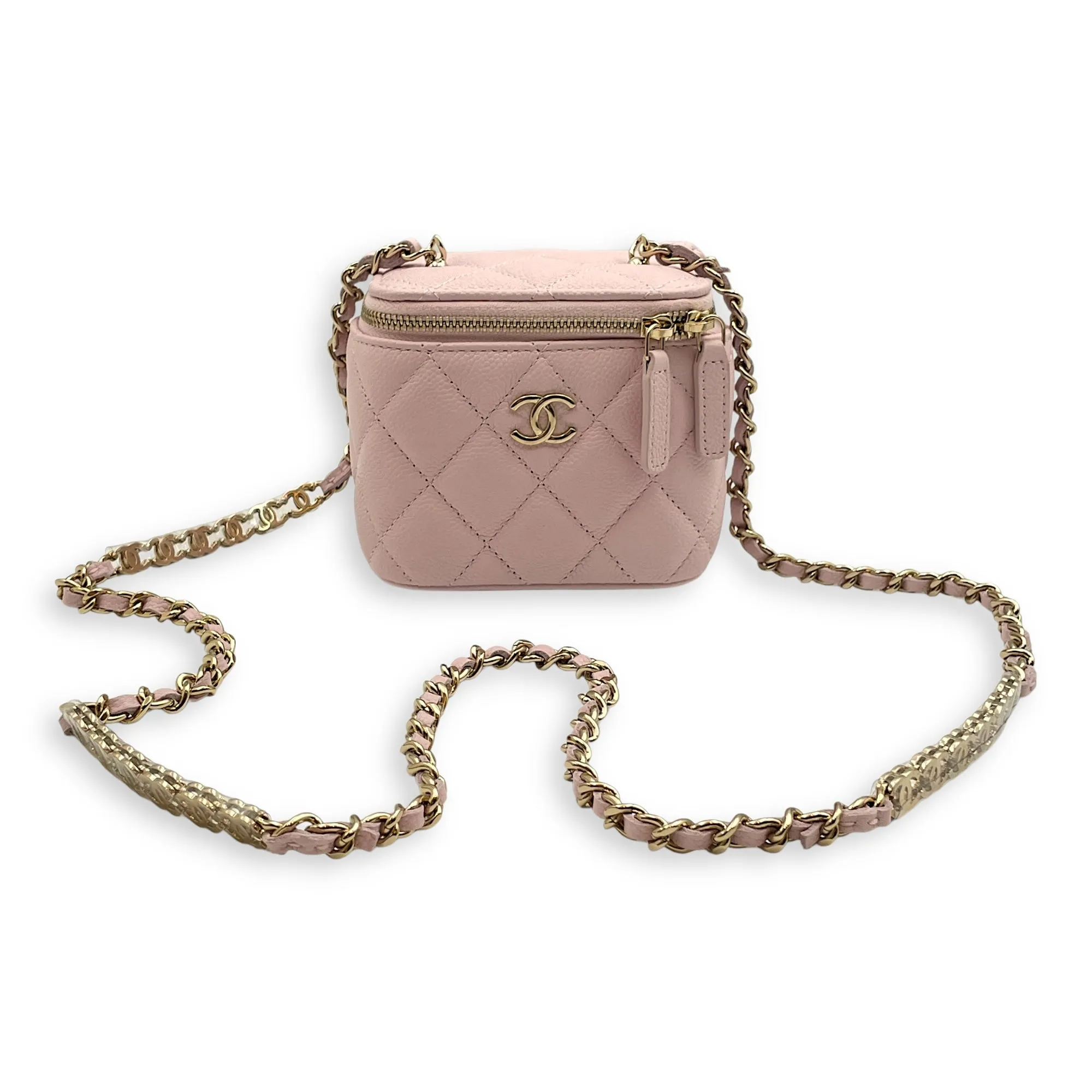 Mini Vanity with CC Chain Pink Vanity Bag in Caviar Leather, Light Gold hardware