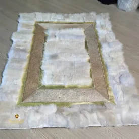Natural White Sheepskin with Brown Cowhide Sides Area Rug,Handmade Rug