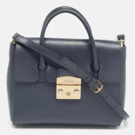 Navy Blue Leather Small Metropolis Tote
