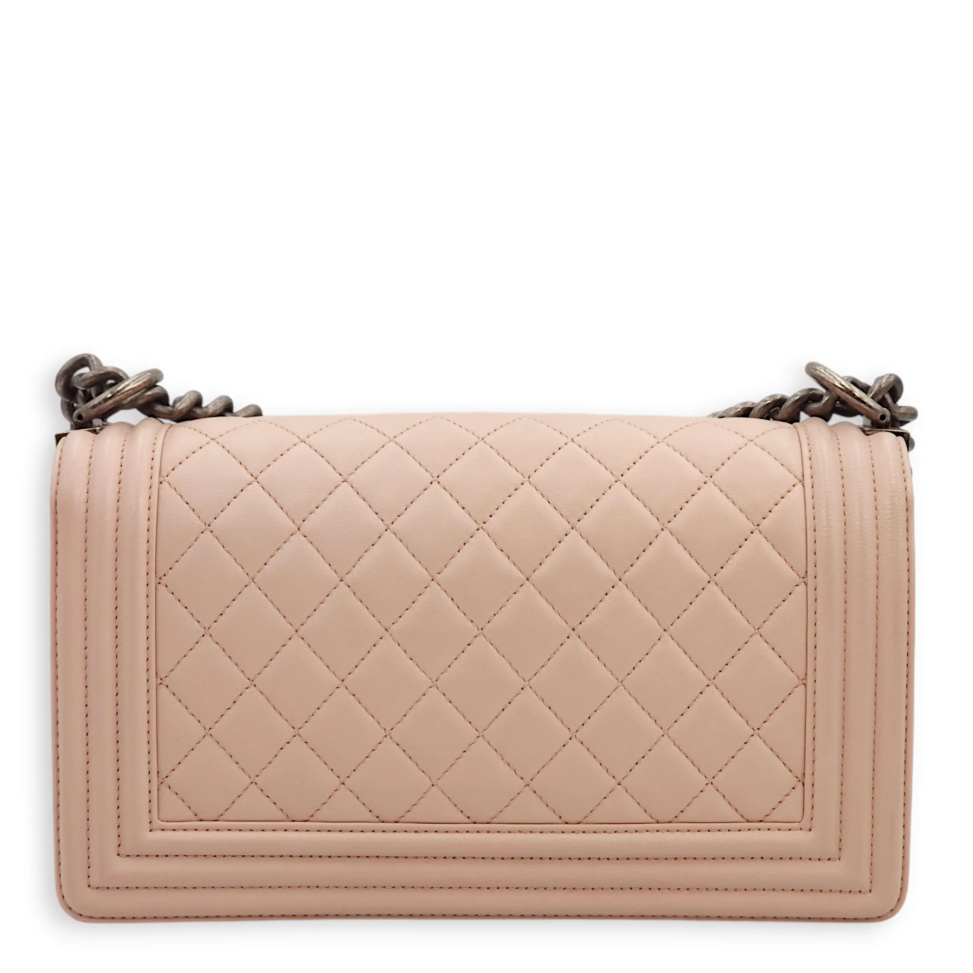 Quilted Le Boy (25cm) Medium Light Pink Shoulder Bag in Lambskin, Ruthenium hardware