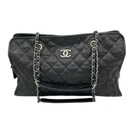 Quilted Riviera Black Tote Bag in Caviar Leather, Silver hardware