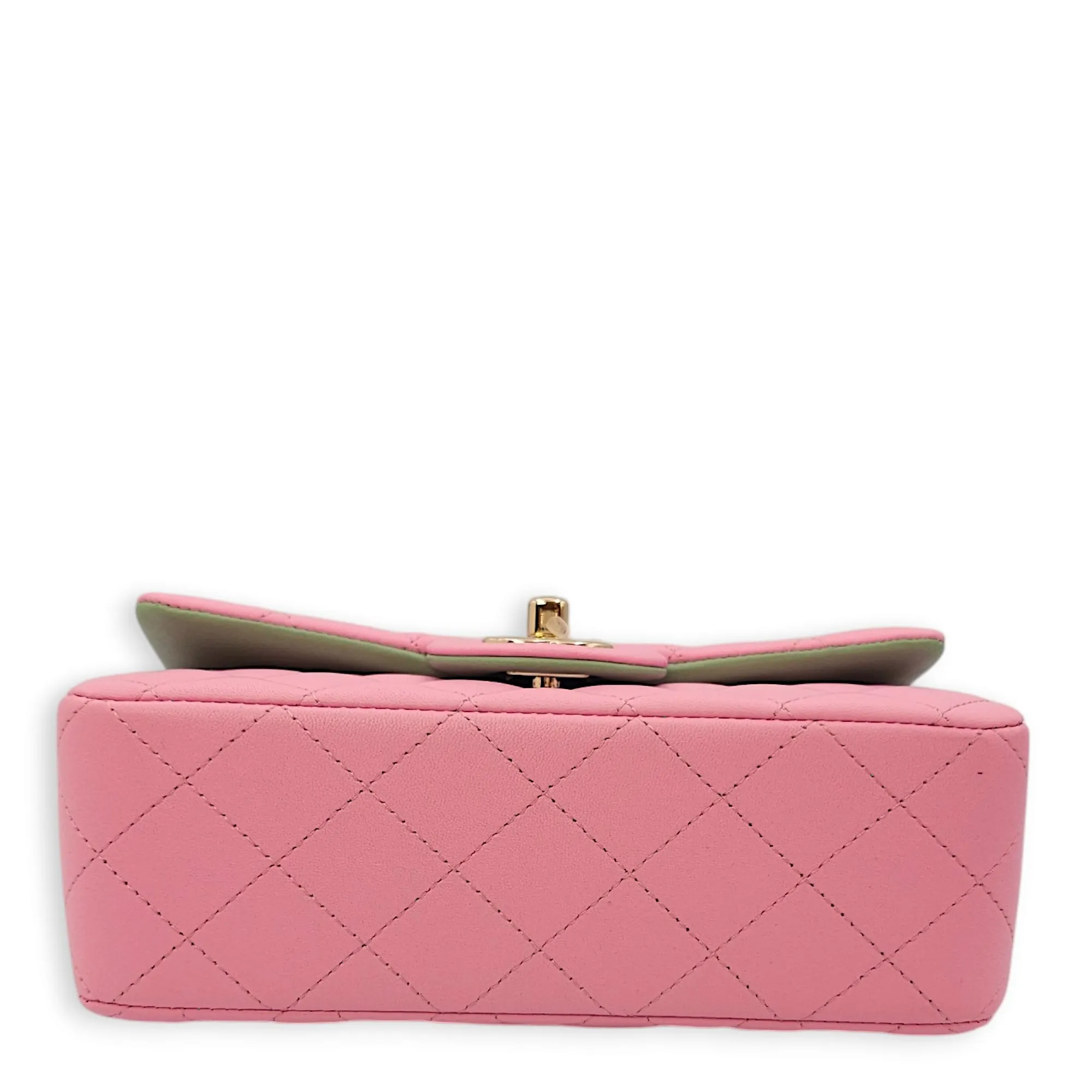 Rectangle Flap Mini Pink/Green Top Handle Bag in Lambskin, Gold hardware