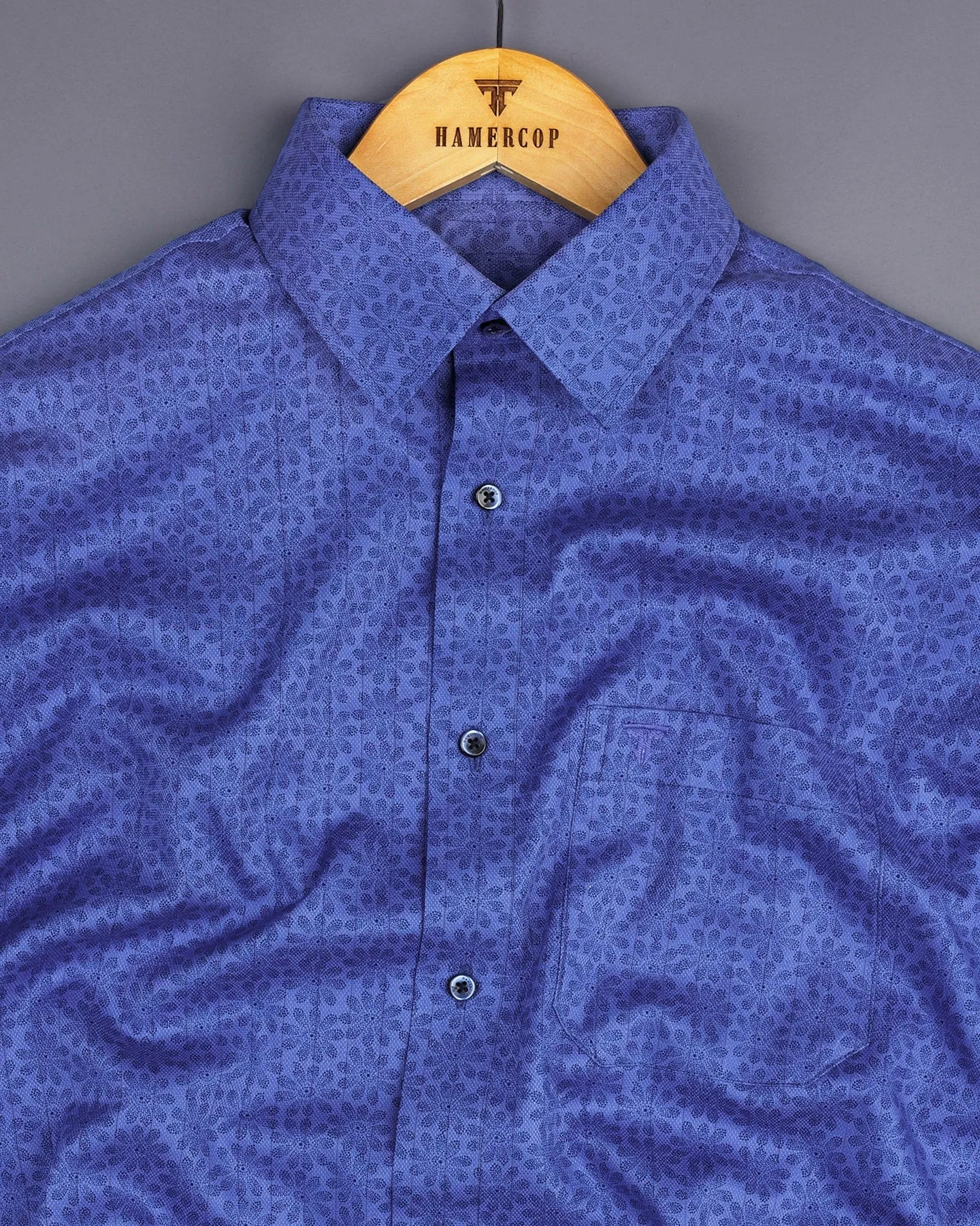 Revora Blue Flower Printed Self Stripe Dobby Cotton Shirt