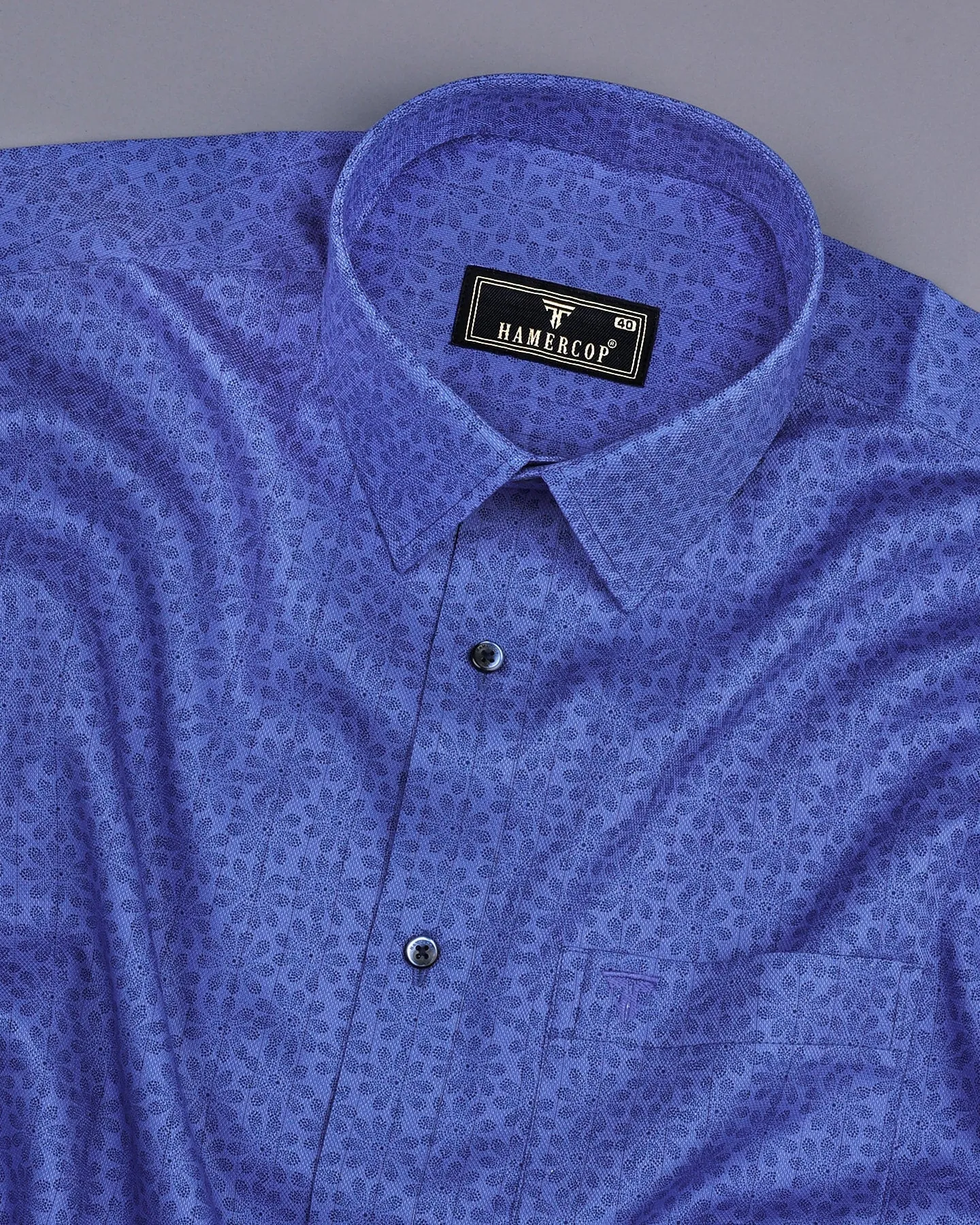 Revora Blue Flower Printed Self Stripe Dobby Cotton Shirt