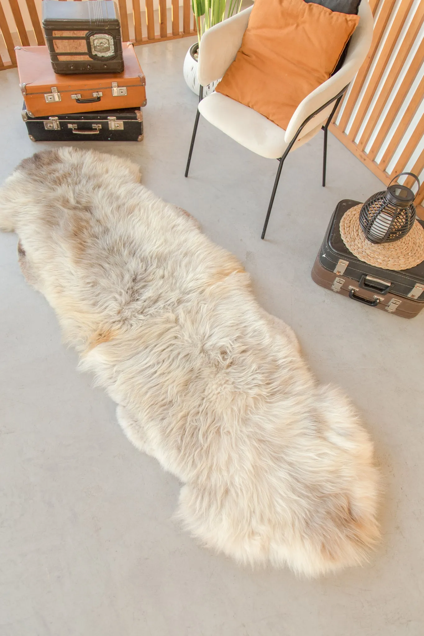 Rug made of two natural sheepskin hides