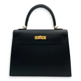 Sellier Kelly 25 Black in Epsom, Gold hardware