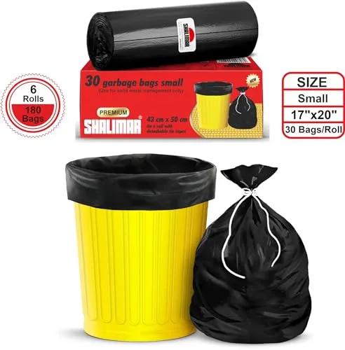Shalimar Premium Eco - Friendly Garbage Bags Size 17 X 19 Inches (Small) 180 Bags (6 Rolls) Dustbin Bag/Trash Bag - Black Color