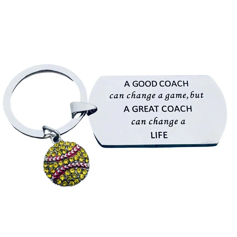 Softball Coach Keychain- A Good Coach Can Change a Game, But a Great Coach Can Change a Life
