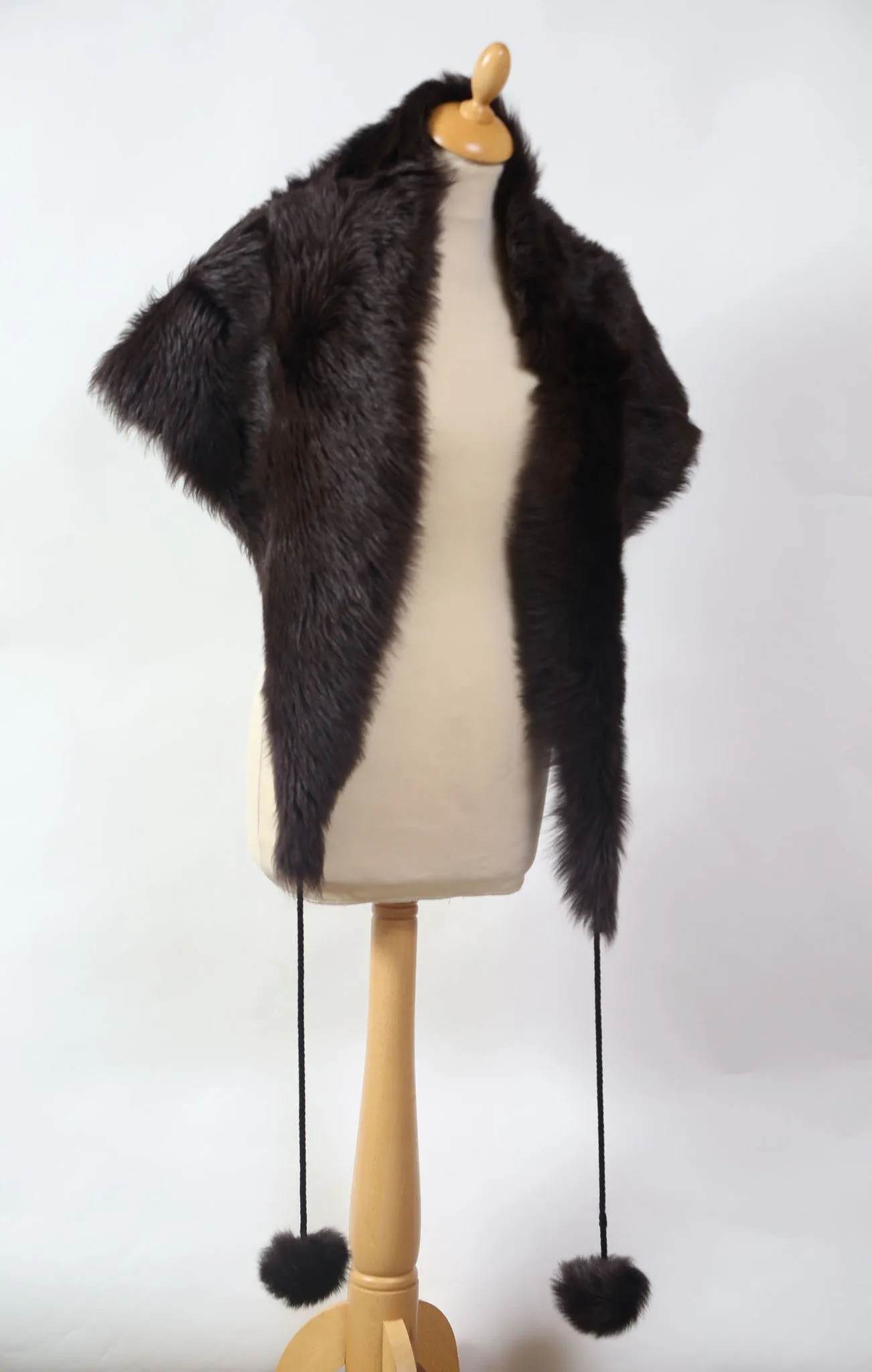 Toscana Sheepskin Black Wrap with Pompom Ties