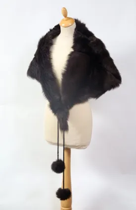 Toscana Sheepskin Black Wrap with Pompom Ties