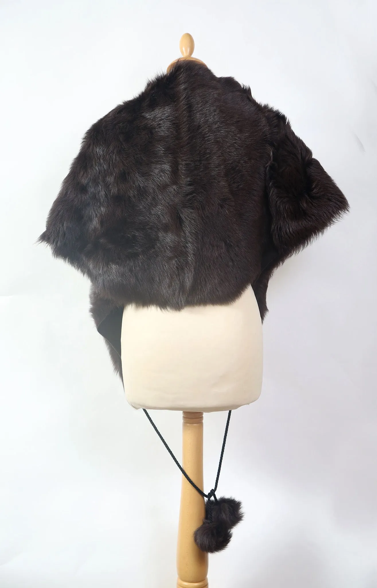 Toscana Sheepskin Black Wrap with Pompom Ties