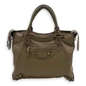 Velo Top Handle Bag Beige in Distressed Leather, Rose Gold hardware