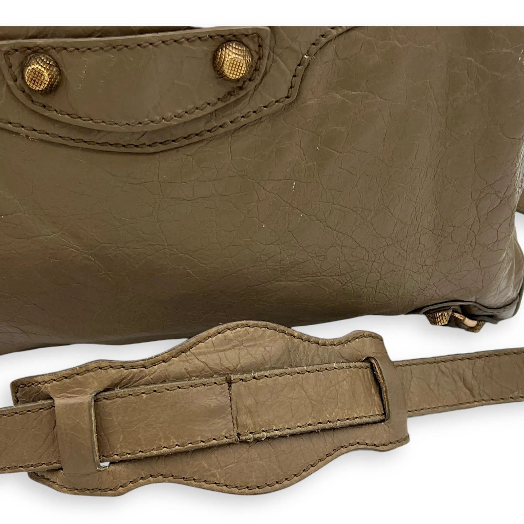 Velo Top Handle Bag Beige in Distressed Leather, Rose Gold hardware