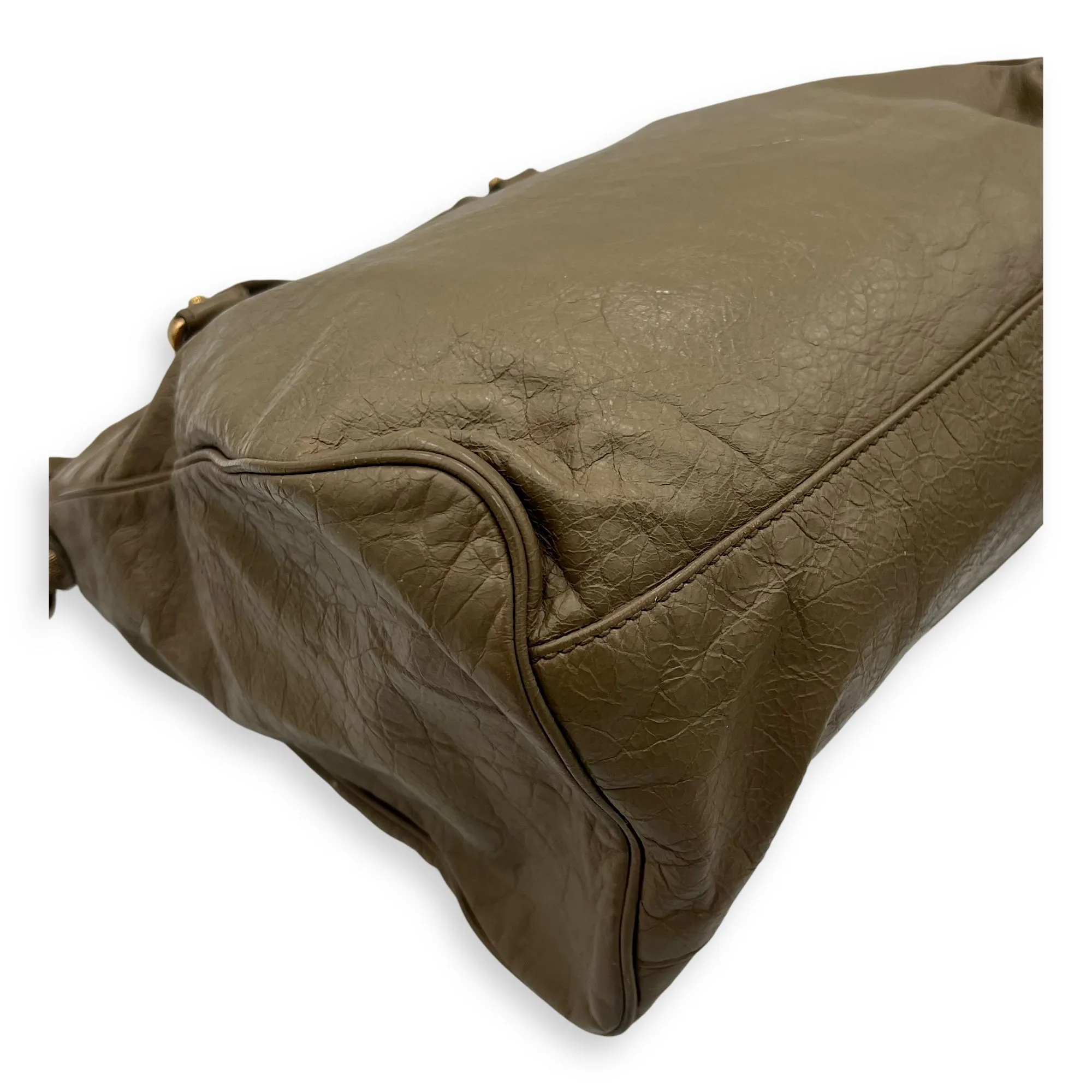 Velo Top Handle Bag Beige in Distressed Leather, Rose Gold hardware