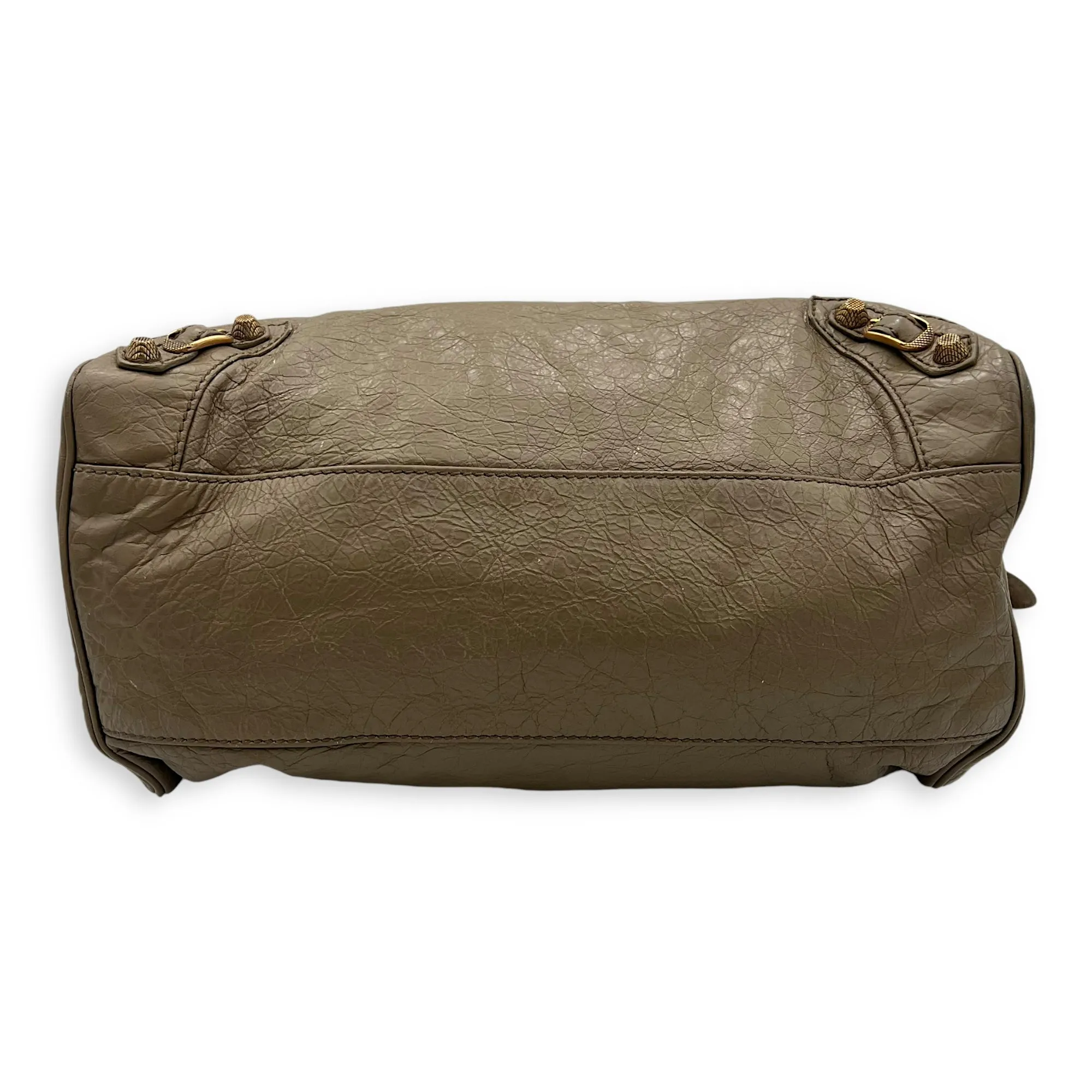 Velo Top Handle Bag Beige in Distressed Leather, Rose Gold hardware
