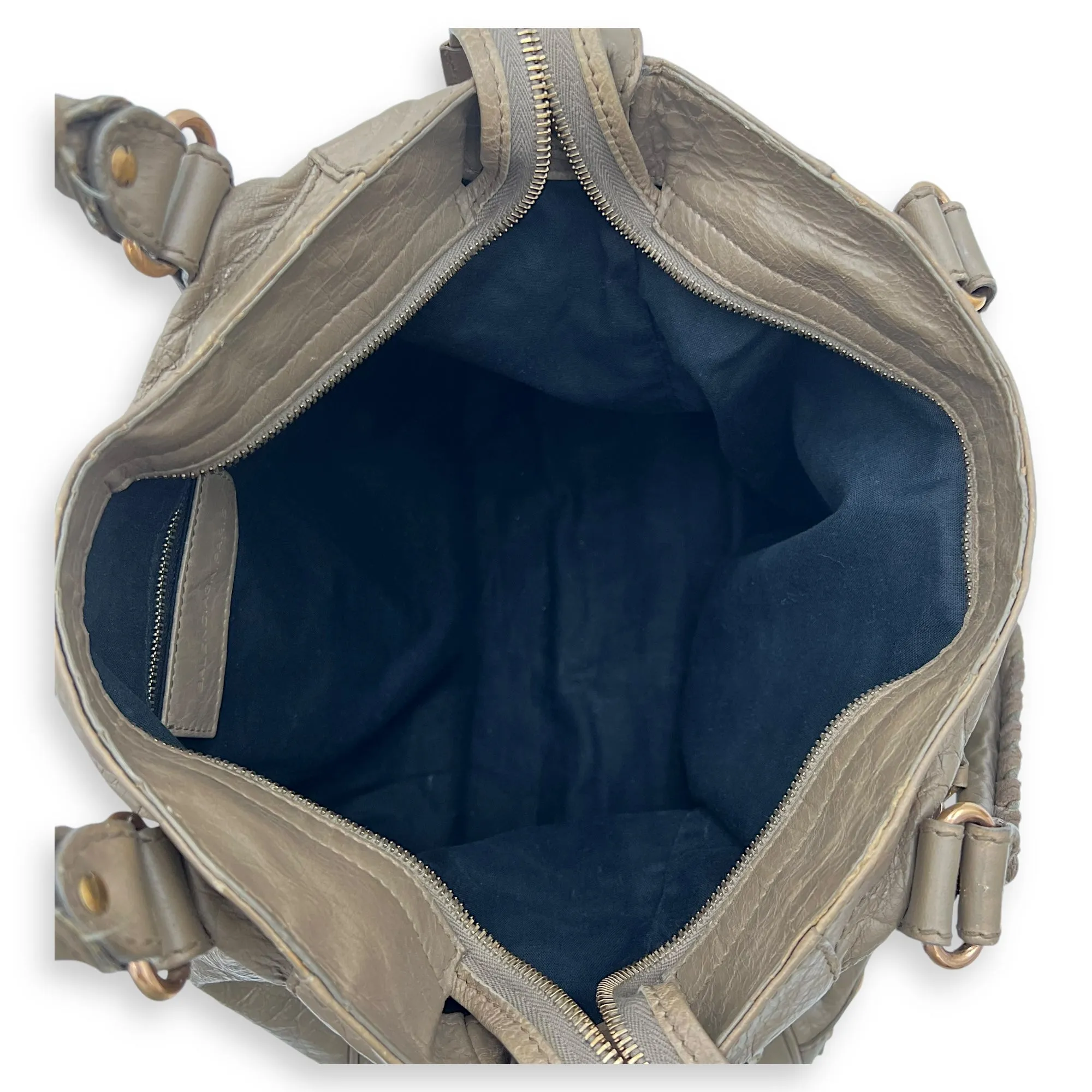 Velo Top Handle Bag Beige in Distressed Leather, Rose Gold hardware