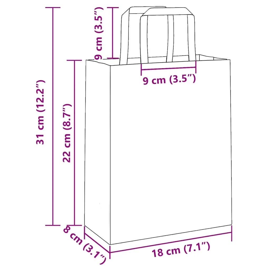 vidaXL Paper Bags 250 pcs with Handles Pink 18x8x22 cm