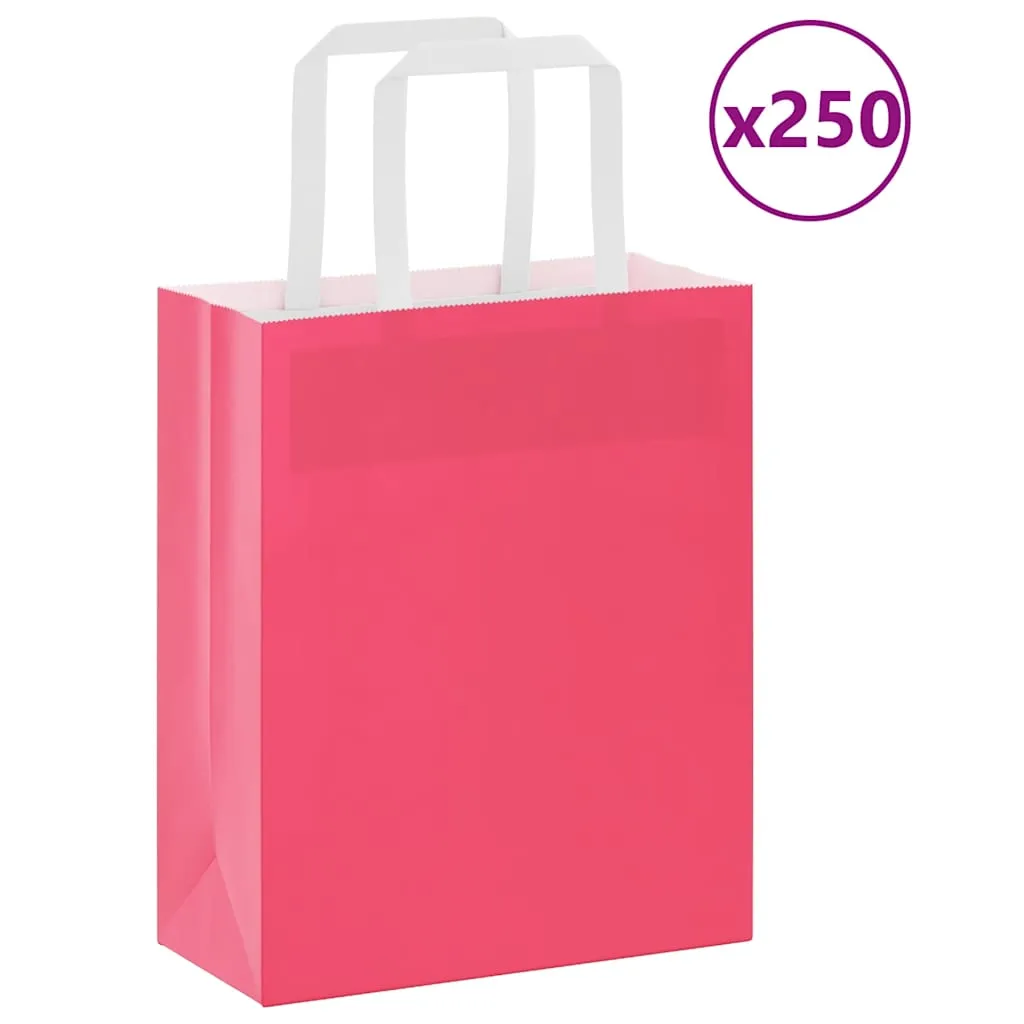 vidaXL Paper Bags 250 pcs with Handles Pink 18x8x22 cm
