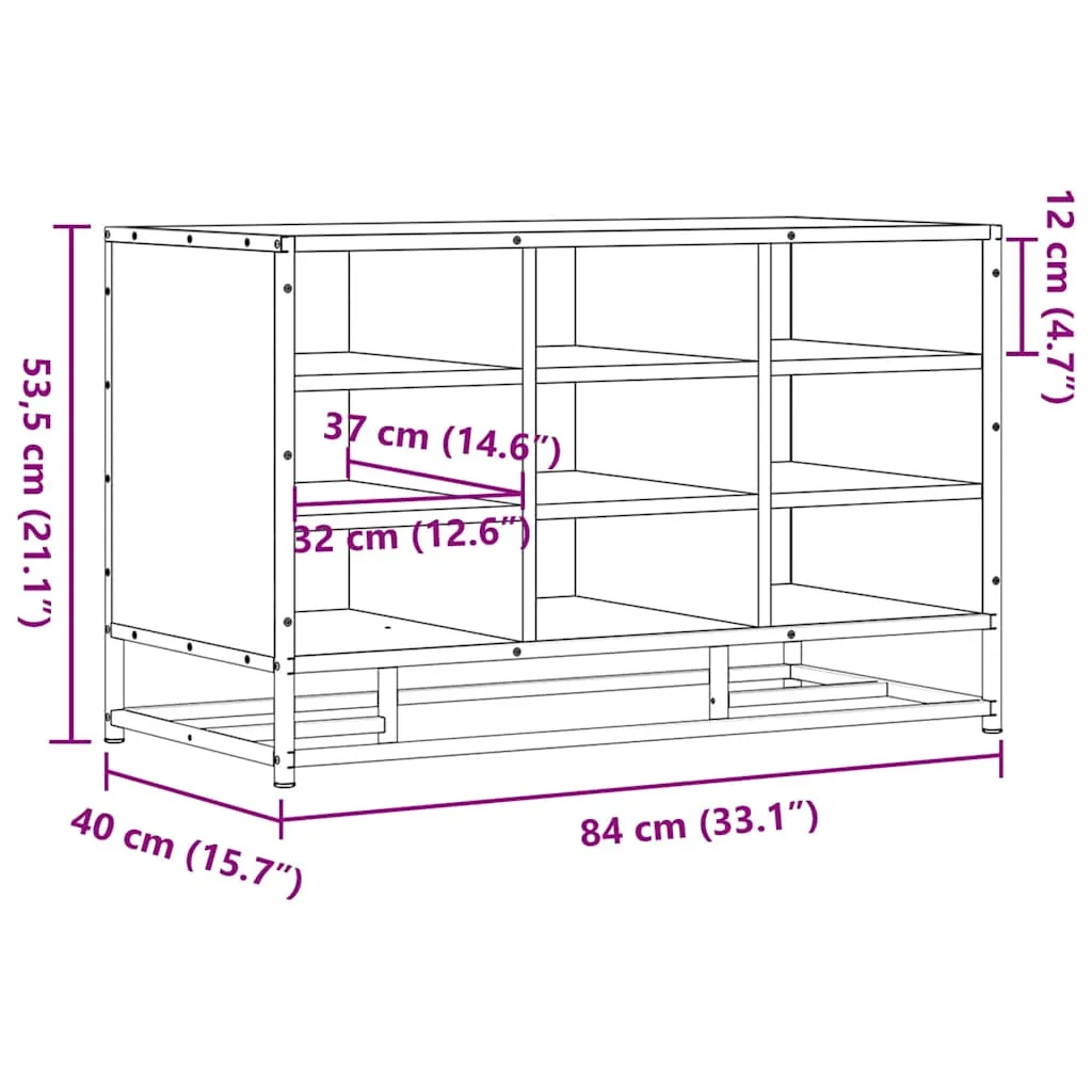 vidaXL Shoe Bench Grey Sonoma 84x40x53.5 cm Engineered Wood and Metal