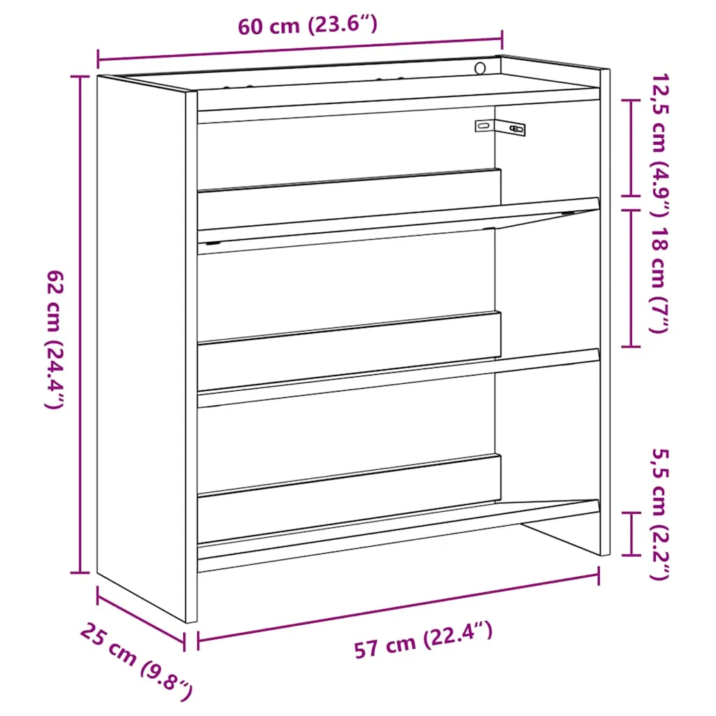 vidaXL Shoe Rack Black 60x25x62 cm Engineered Wood