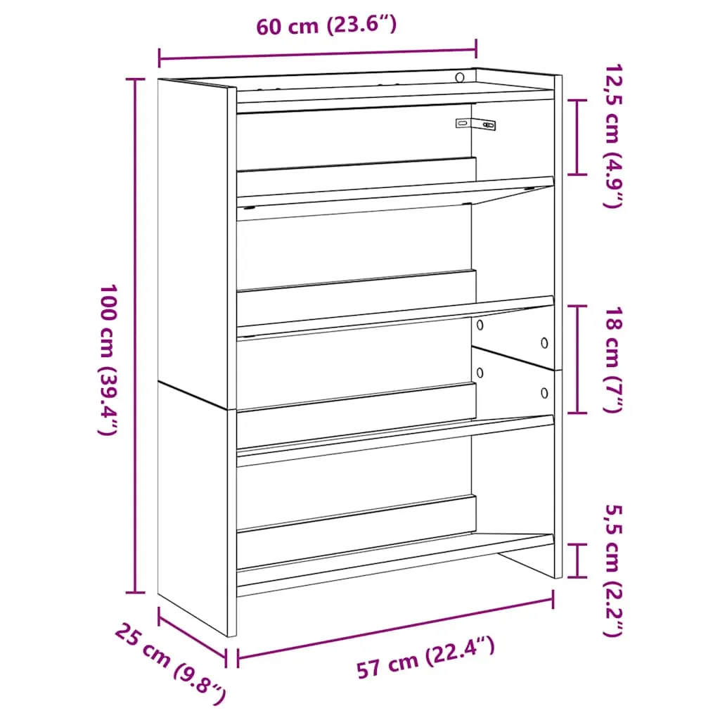 vidaXL Shoe Rack Black 60x25x81 cm Engineered Wood