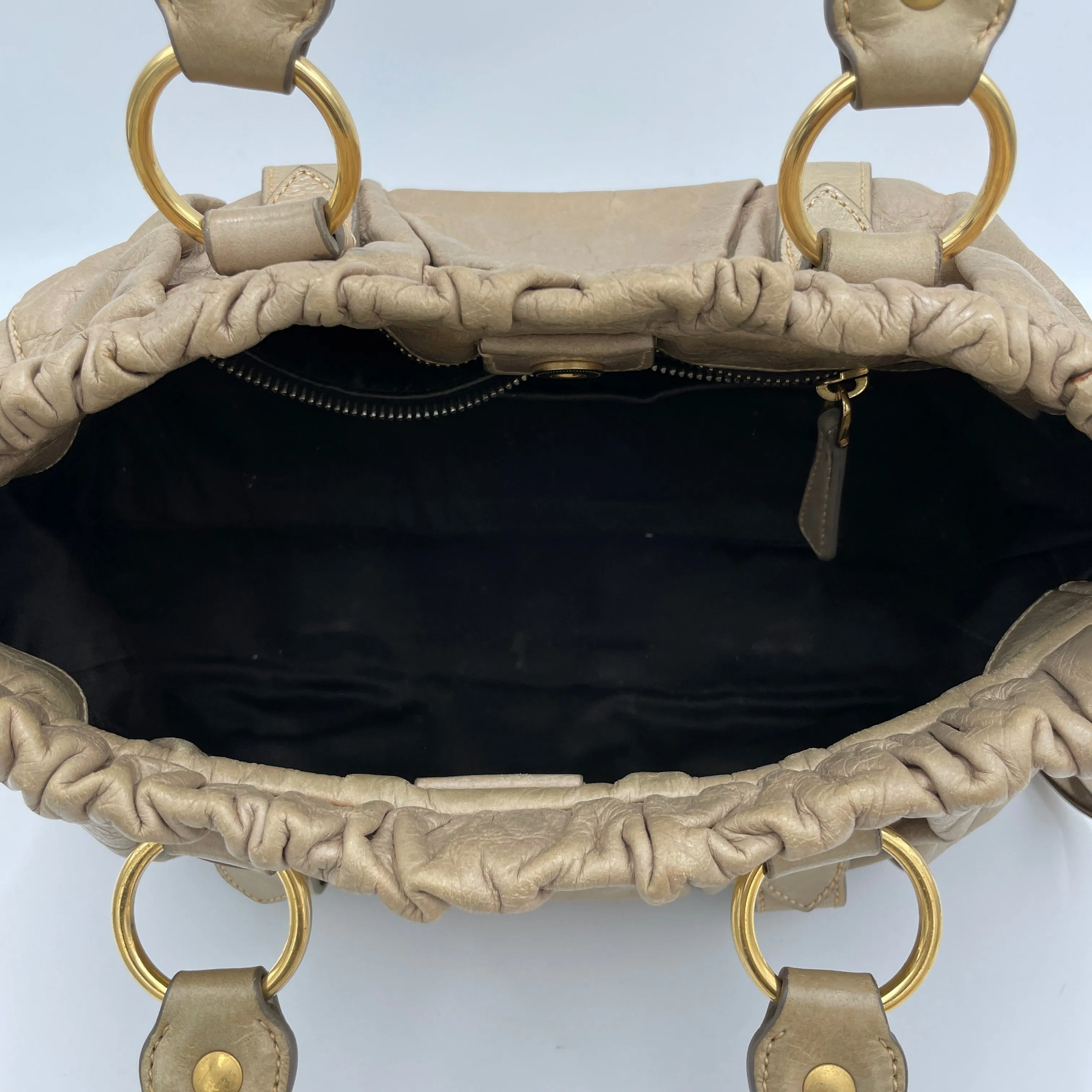 Vitello Lux Beige Top Handle Bag in Goat Leather, Gold hardware